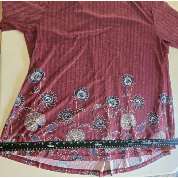 Timeson Blouse Women's 3XL Burgundy Floral Ruffle 3/4 Sleeve Round Neckline NWT - Picture 11 of 16